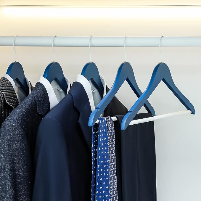 TOPIA HANGER Premium Wooden Hangers 16 Pack Blue/White Coat Hangers | Non-Slip - Image 6