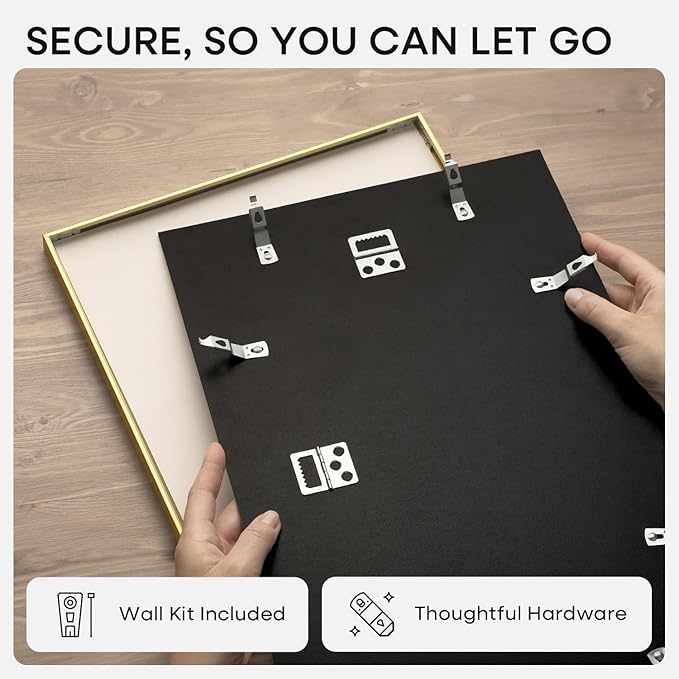 Homeforia 24x30 Picture Frame Gold, High End Metal 24 x 30 Poster Frames with 18 by 24 Mat Opening, 24x30 Gold Photo Frame Matted to 18x24 Print, 30x24 Large Frames, Tempered Glass, Wall Kit, Set of 3