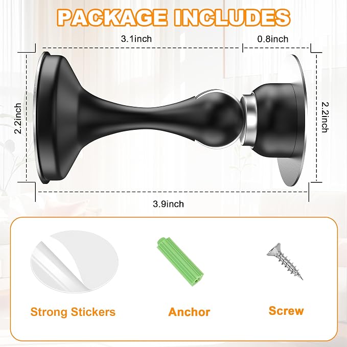 Crosize Magnetic Door Stoppers 2 Pack, Stainless Steel Door Stops, Wall-Mounted - Image 5