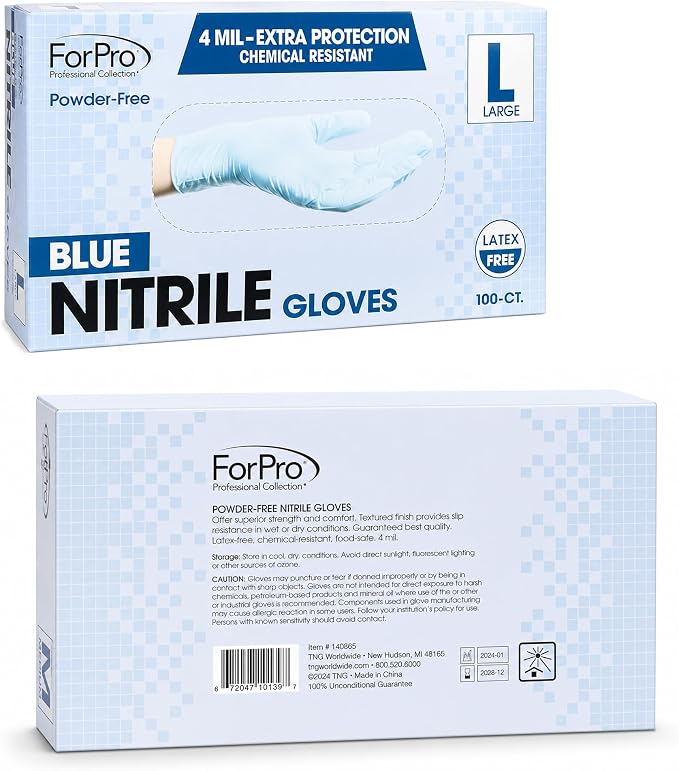 ForPro Disposable Nitrile Gloves, Chemical Resistant, Powder-Free, Latex-Free - Image 2