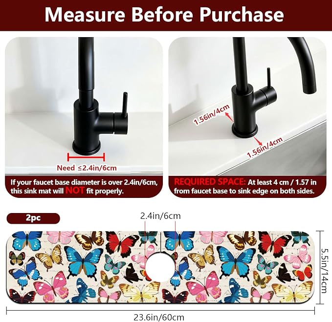 2 Pcs Kitchen Sink Splash Guard Faucet Mat Butterfly Pattern Faucet Mat - Image 2