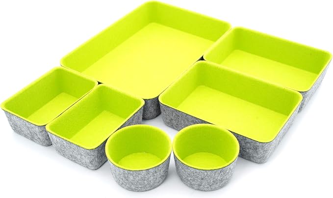 Welaxy Felt Drawer Organizer Bin 7 pc Green Desk Nightstand Catchall Tray - Image 2