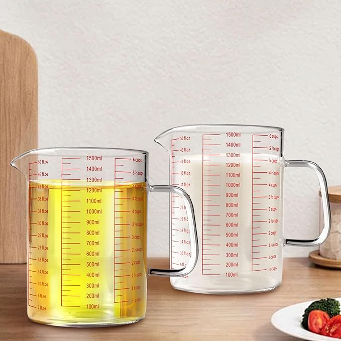 WhiteRhino Glass Measuring Cup,6Cup/1500ml/50oz Liquid Measuring Cups, Measuring Cup With Handle and V-Shaped Spout, Glass Beaker with Three Scales (OZ, Cup, ML), Dishwasher/Freezer/Microwave Safe