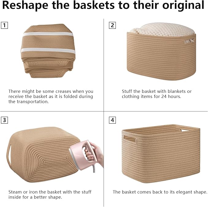 OIAHOMY 4 Pack Storage Baskets for Organizing 15L Cube Storage Bins Yellow - Image 7