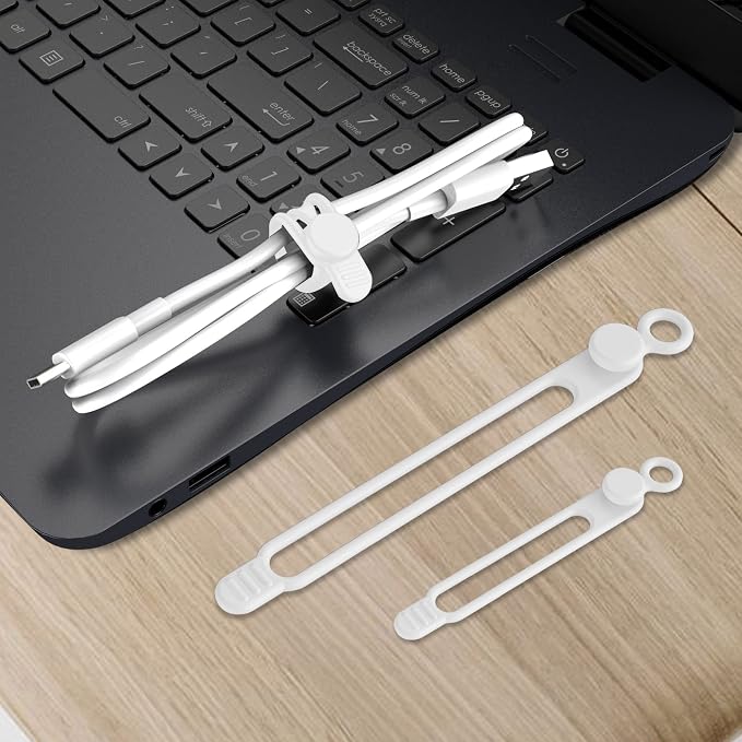 Silicone Cable Ties, Cord Organizer Cable Management, 2Sizes-White | Reusable - Image 7