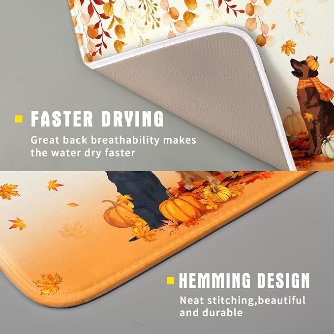 Giwawa Fall Dogs Dish Drying Mat Autumn Leaves Reusable Dishes Pad 16"x18" - Image 3