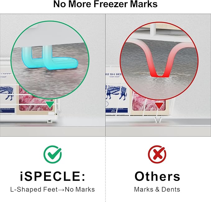 iSPECLE Deep Freezer Organizer Bins for 10 to 20 Cu.Ft, 4 Pack Stackable & Hanging Baskets, Expandable Metal Wire Storage System, Fits 17.5"-22.6" Width, Chest Freezer Only, White