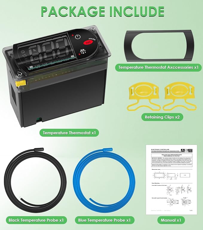 PZGXS0J111 Temperature Controller Fit for Carel and All Refrigerator Types, 115V Digital Thermostat Controller with 2 NTC Temperature Sensor Probes