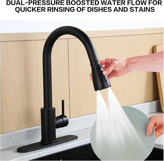 Kitchen Faucet with Pull Down Sprayer，Black Kitchen Sink Faucet，High Arc Single - Image 4