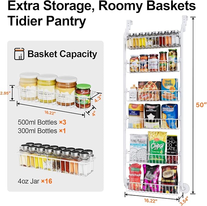 Delamu Over the Door Pantry Organizer, 6-Tier Pantry Organizers and Storage - Image 4