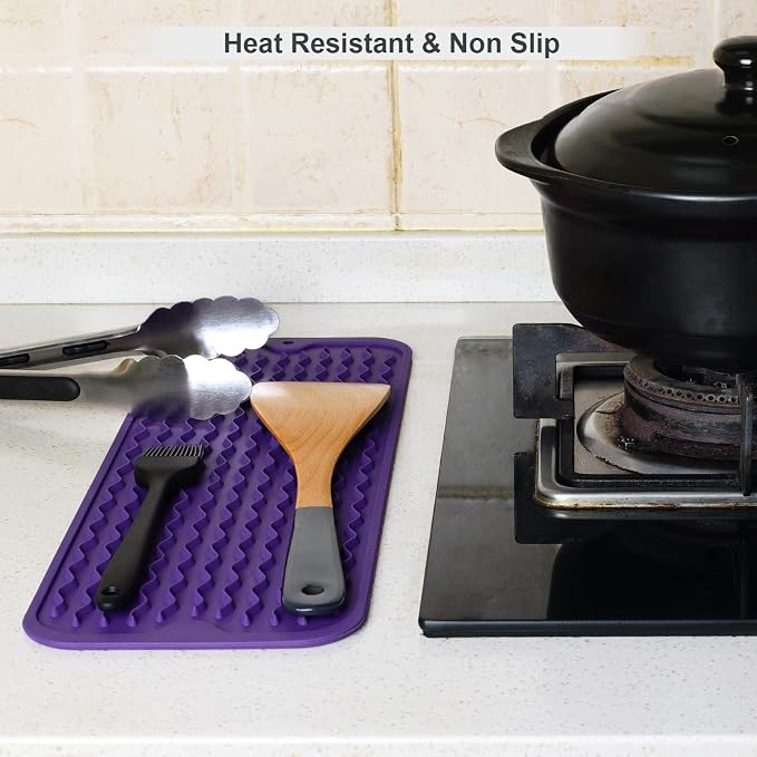 ZLR Small Dish Drying Mat for Kitchen Counter, Meadow Violet | Narrow Silicone - Image 9