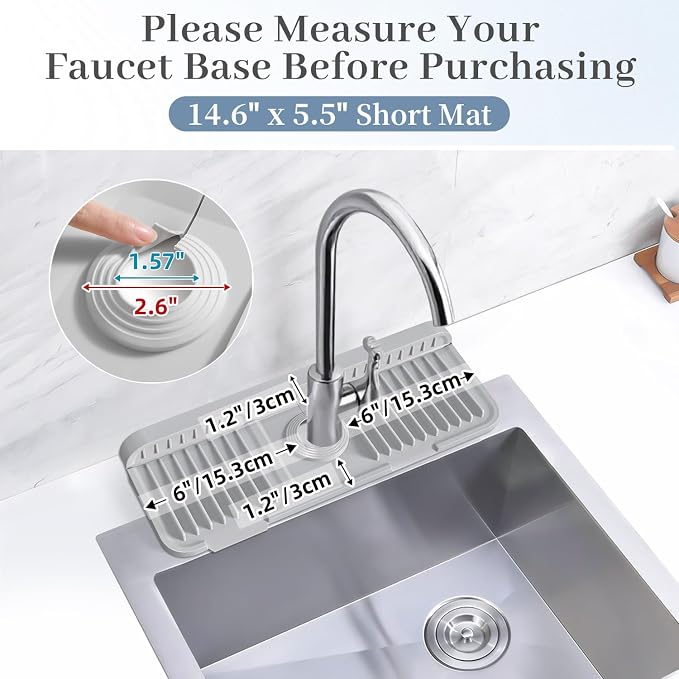 PoYang 14.6 Inch Faucet Mat for Kitchen Sink Splash Guard, Light Grey | Sink - Image 3