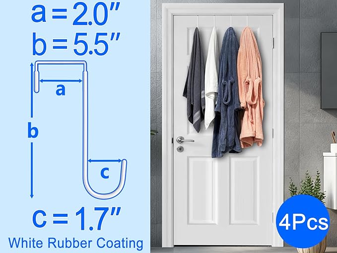 Single Over Thick Front Door Steel Hooks 4 Pack Fit 2" Door 5.5" White | - Image 2