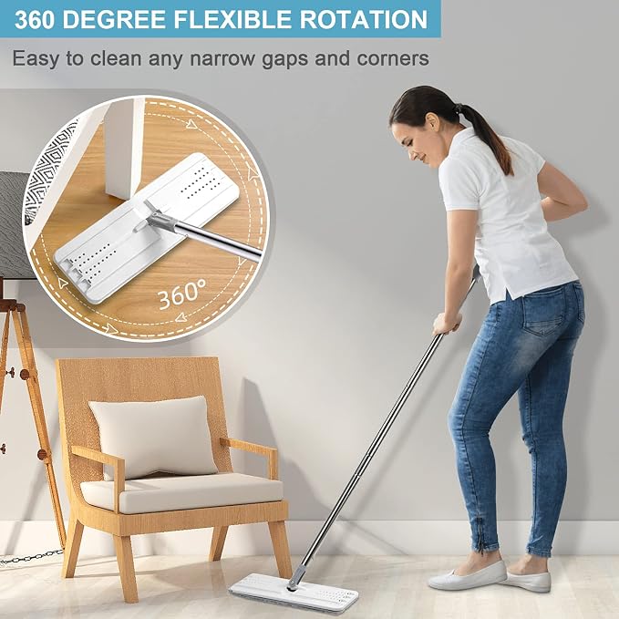 BOSHENG Mop and Bucket with Wringer Set, Hands Free Flat Floor Mop and Bucket - Image 2