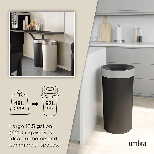 Umbra Vento Kitchen Trash Can, Open Top Bin, 16.5 Gallon, bag concealing design - Image 5