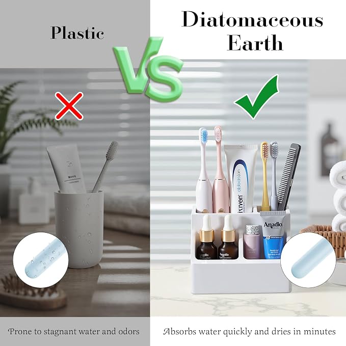 Luxspire Diatomite Toothbrush Holder, 4 Slots, Light Gray | Fast Drying - Image 5