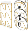 2 Pack Pot Lid Organizer Rack, 6 Tier Hanging Pot Lids Holder Inside Cabinet Door, No Drilling Adhesive Wall Mounted Pan Lid Organizer, Kitchen Cooking Lid Storage Rack for Cupboard (Gold)