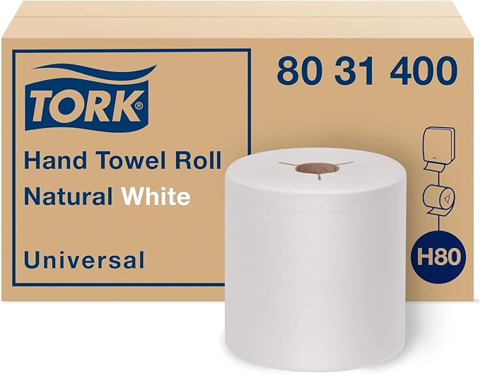 Tork Hand Towel Roll Natural White H80, 100% Recycled Fiber, 6 Rolls x 800 ft by Tork