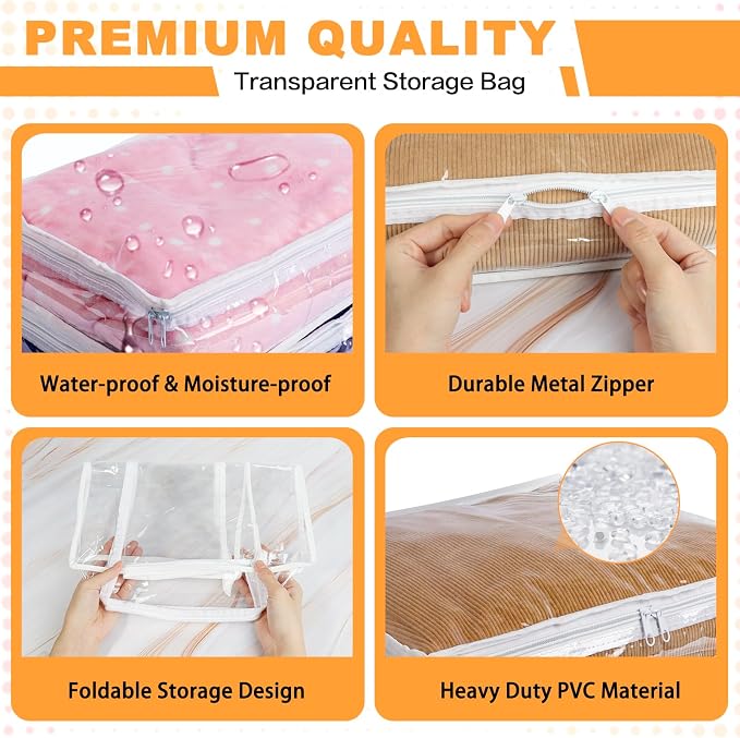 Clear Zippered Plastic Clothes Storage Bags, 6 Pack, Size: 12 x 12 x 12 Inch - Image 3
