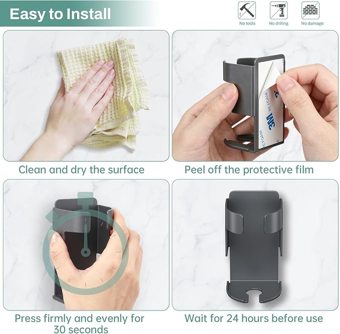 Adhesive Electric Toothbrush Holder Wall Mounted, Aluminum Black 2 Pack | - Image 3