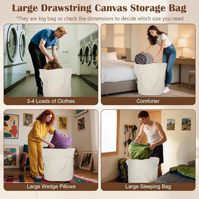 Canvas Laundry Bag with Handles & Square Base, XXL 18"Wx18"Dx27.6"H - Image 4