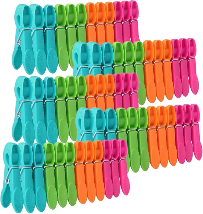 60 Pack Clothes Pins, Colored Plastic Clothespins, Strong Grip Laundry Clips by CHGANG