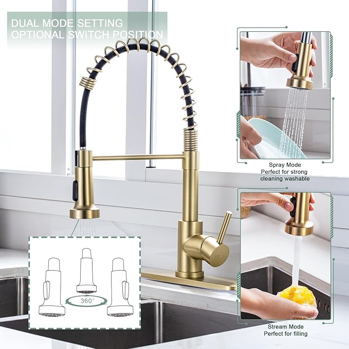 WEWE Pull-Down Kitchen Faucet, 2-Mode Sprayer, High Arc | 17-Inch Height - Image 3