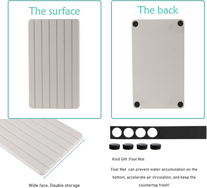2 PCS Water Absorbent diatomite Coasters, 9.5" x 5.5" Water Absorbing Stone Tray for Sink, Stone Drying mat for Kitchen Counter, Stone soap Tray Used for Hand Soaps & toiletries & Plants