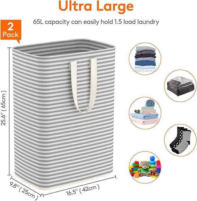 Lifewit 2 Pack Laundry Basket 65L Each, Collapsible Clothes Hamper - Image 3