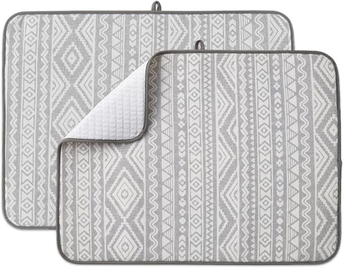 FRESHMINT Dish Drying Mats 2 Pack, Global Bohemian | Quick Dry, Ultra Absorbent by FRESHMINT
