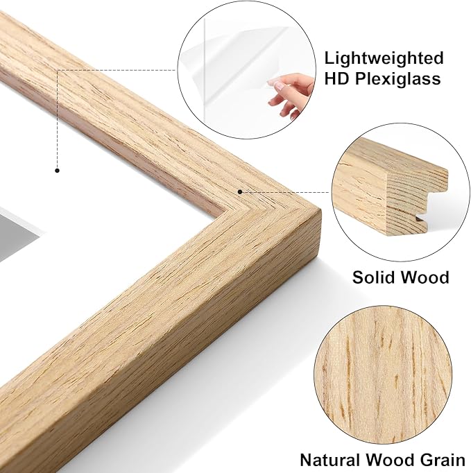 Vittanly 5x5 Picture Frame Set of 2, Solid Wood Frame for Wall or Tabletop, Natural
