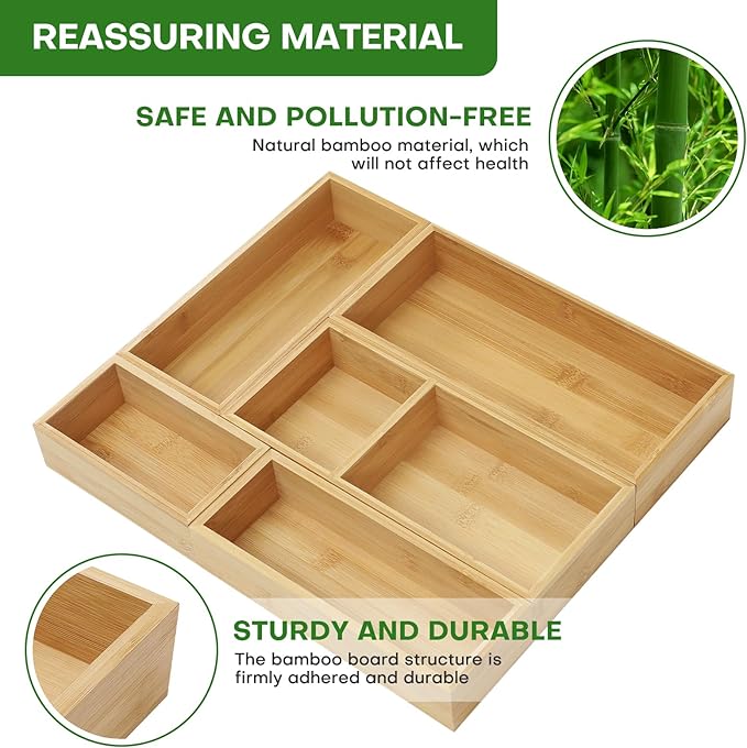 MapleGrace Bamboo Drawer Organizer Set, Individual Wood Storage Organizers | 5 - Image 5