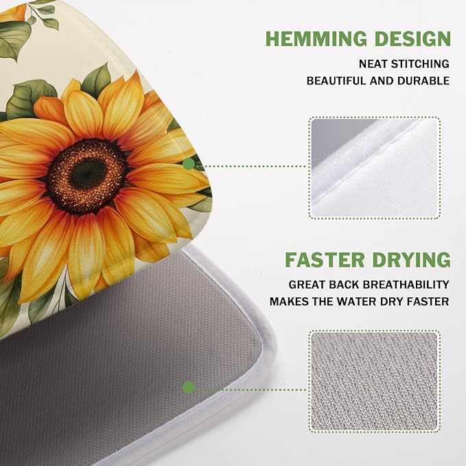 Sunflower Dish Drying Mat 16x18 Inch Absorbent Reversible Summer Drying Mat - Image 4