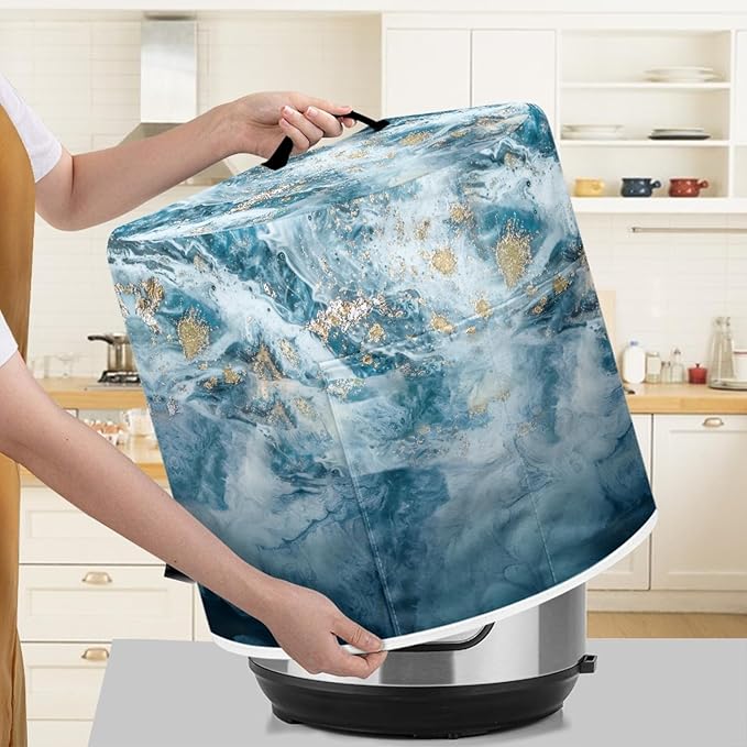 Marble Print Pressure Cooker Cover for Women Dust-proof Cover for Rice Cooker Air Fryer Kitchen Appliance Covers with Top Handle and Pocket Home Kitchen Decor Gifts for Friends