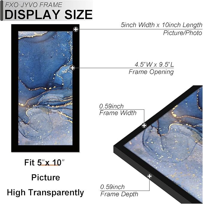 5x10 Picture Frame Set of 3, Black Frame for 5 x 10 Inch Picture Poster Photo, Light Weight and High Transparent 5 by 10 Frame for Wall - 3 Pack/Black/5"x10"