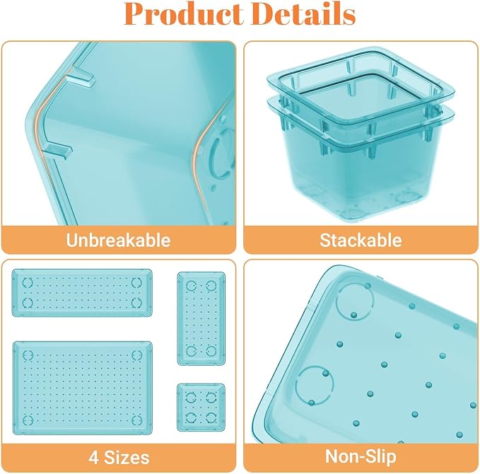 SpaceHacks 15 PCS Plastic Drawer Organizer Set, Drawer Storage Trays | 4-Size - Image 4