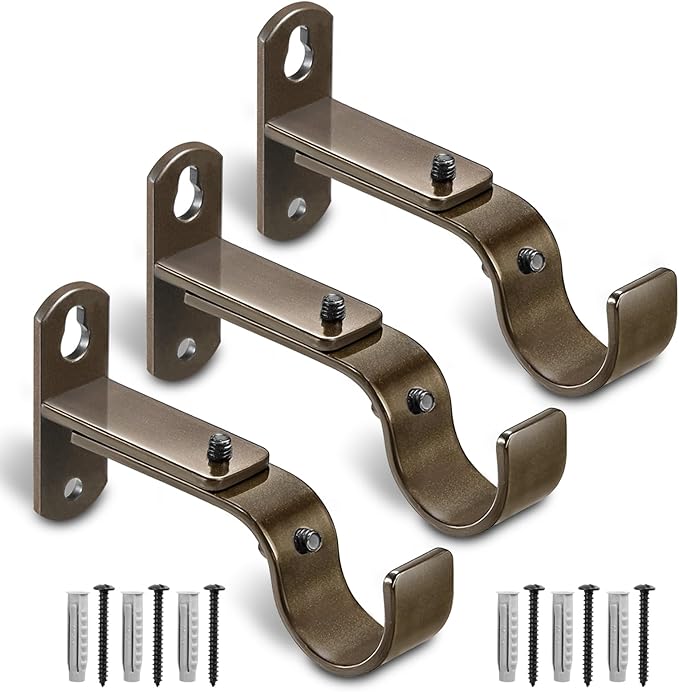 Adjustable Curtain Rod Brackets, Metal Window Drapery Rod Hanger Holders Hooks by AMZSEVEN