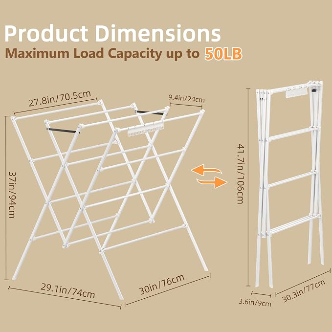 Drying Rack Clothing, 12 Drying Poles - Image 3