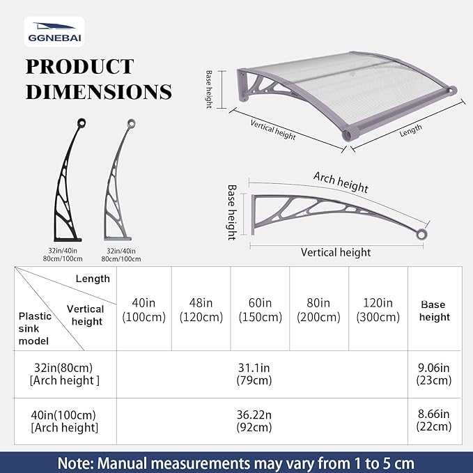 Awning for Door Entrance,40x80 Inches Awnings for Doors with Separate Drainage,Front Door Awning Exterior,Polycarbonate UV, Rain, and Snow Protection for Porch,Patio,Window,Deck