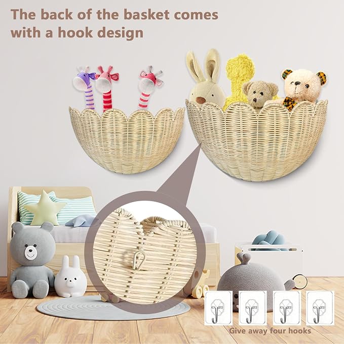 Scalloped Wall Basket, Scalloped Rattan Wall Storage & Decor - Image 4