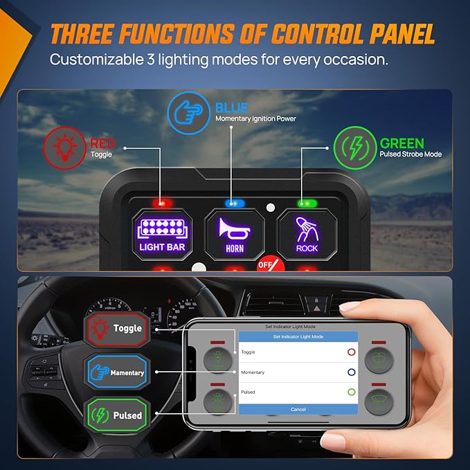 Nilight 6 Gang Switch Panel 12V 24V Universal Circuit Control Relay System with RGB Backlight APP Control Fuse Wiring Harness Automatic Dimmable ON Off LED Switch Pod for Car Pickup Truck Camper SUV