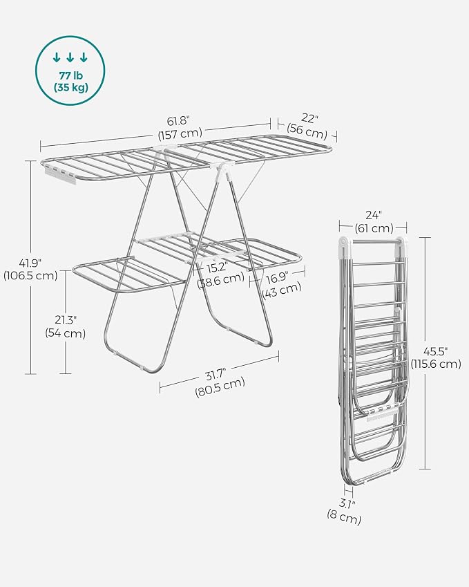 SONGMICS Clothes Drying Rack, Foldable 2-Level Laundry Drying Rack | - Image 6
