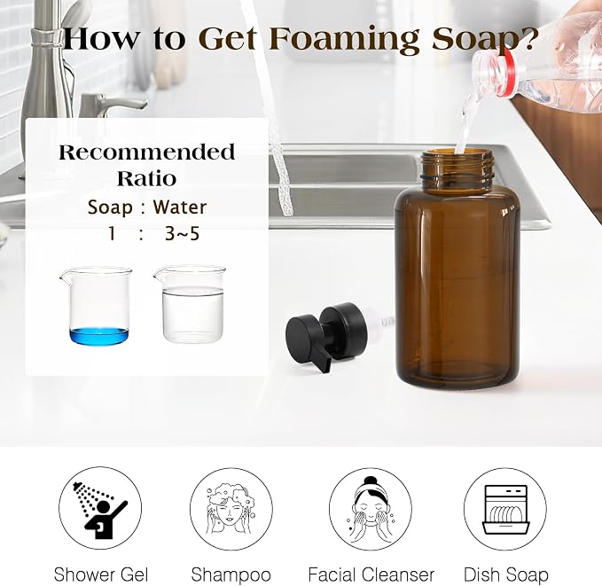 Luxspire Glass Foaming Soap Dispenser 15oz Hand Soap Bottle, 2 Pack | Anti-drip - Image 6