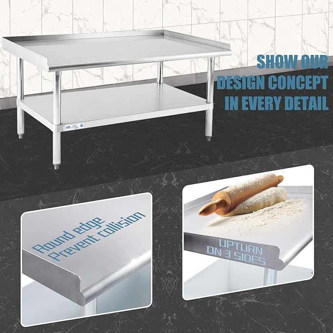 HALLY Stainless Steel Equipment Stand 28x48 Inches with Undershelf, NSF Commercial Prep & Work Table with Rear and Side Risers, Heavy Duty Grill for Kitchen, Bar, Restaurant, Home and Hotel
