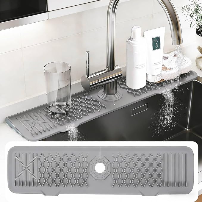 24 Inch Silicone Faucet Mat for Kitchen Sink, 7° Slope Fast Self-Draining Sink by EBIGIC