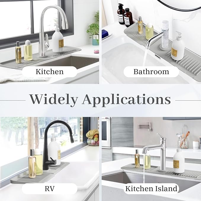PoYang 23.6 Inch Silicone Sink Splash Guard, Kitchen Sink Mat, Light Grey | - Image 8