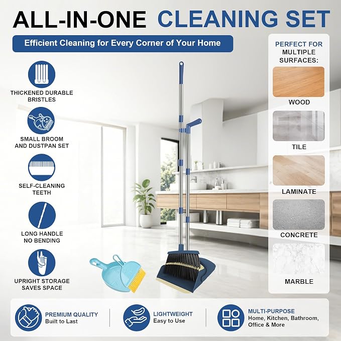 Broom and Dustpan Set, Kitchens & Tight Spaces, Built-in Comb Dustpan, Foldable - Image 2