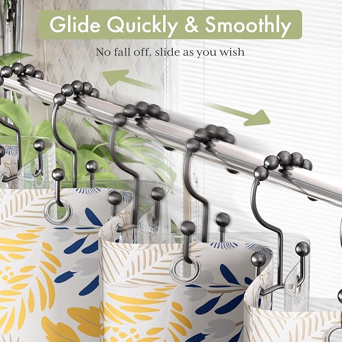 Black Shower Curtain Hooks, Shower Curtain Hooks Rust Proof 12 Pcs Stainless - Image 6