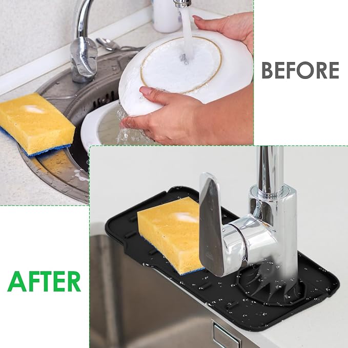 Dimeho Sink Faucet Splash Guard Mat Silicone Soap Dish Pad Faucet Handle Drip - Image 3