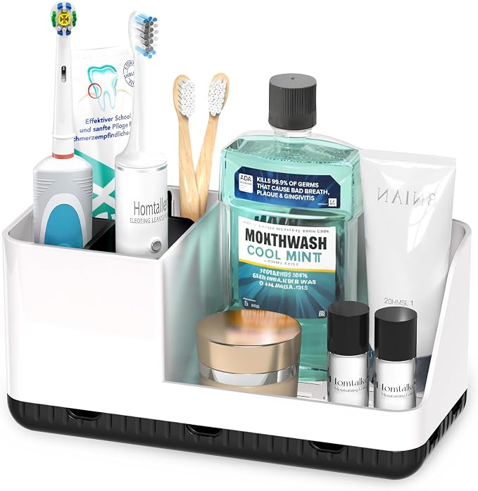 Toothbrush Holder Bathroom Counter Organizer & Storage Detachable | Anti-Slip by Homtalker